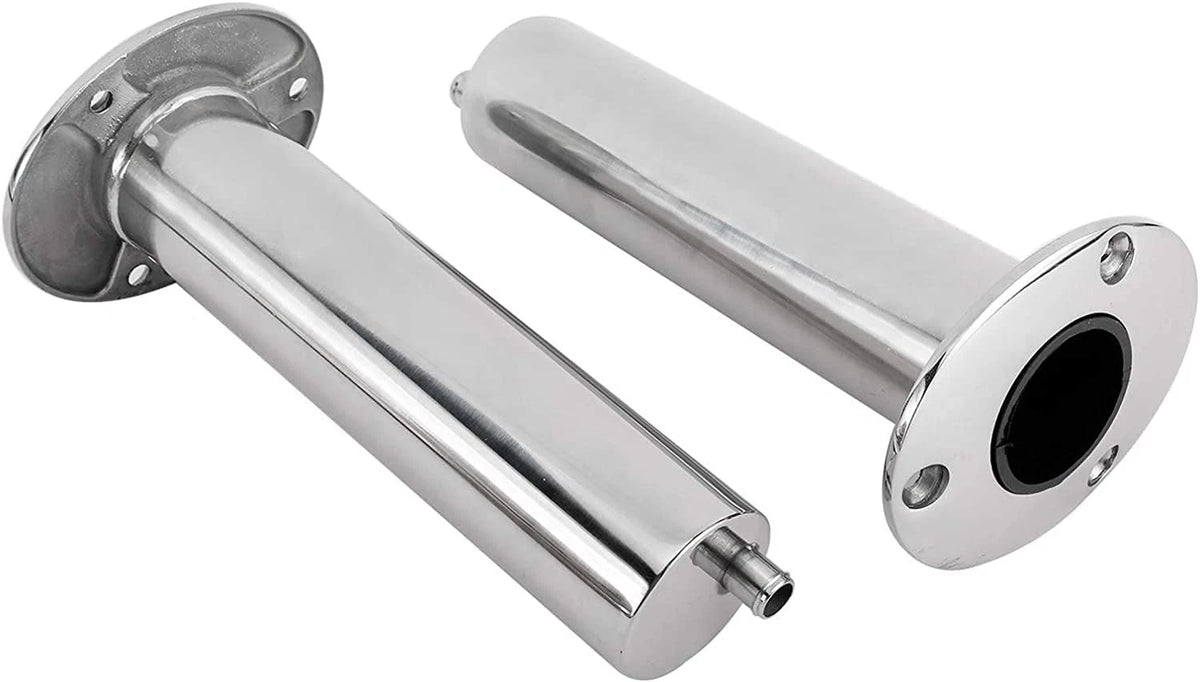 2X Stainless Steel 316 Deluxe Rod Holders with Drain Flush Mount 90 Degree