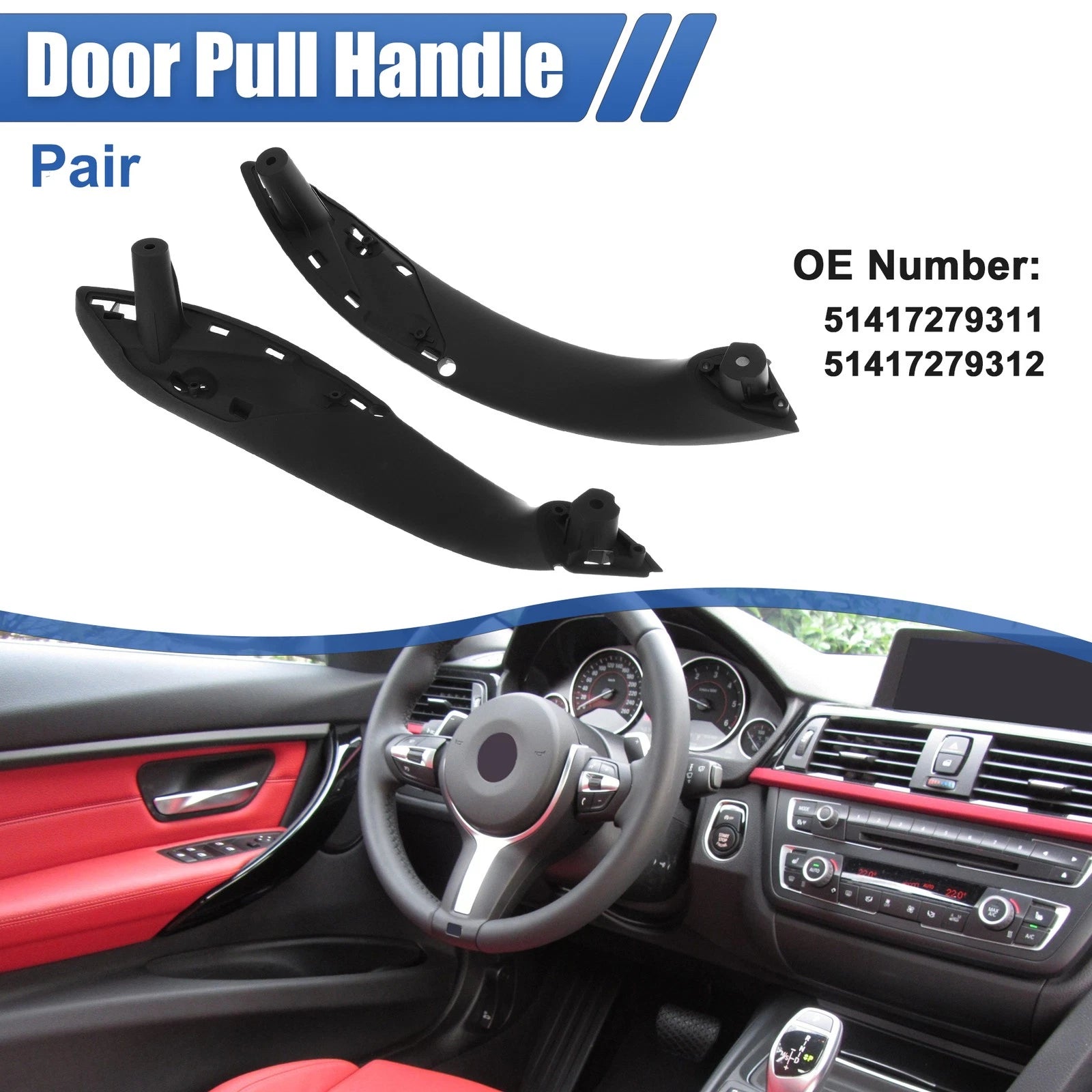 Interior Door Handle Pair Front Left Right Replacement for BMW 320i (2013–2018)