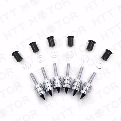 Set of 6 Chrome Spike Windscreen Bolts Screws for Suzuki GSXR 1000 (2003–2004)