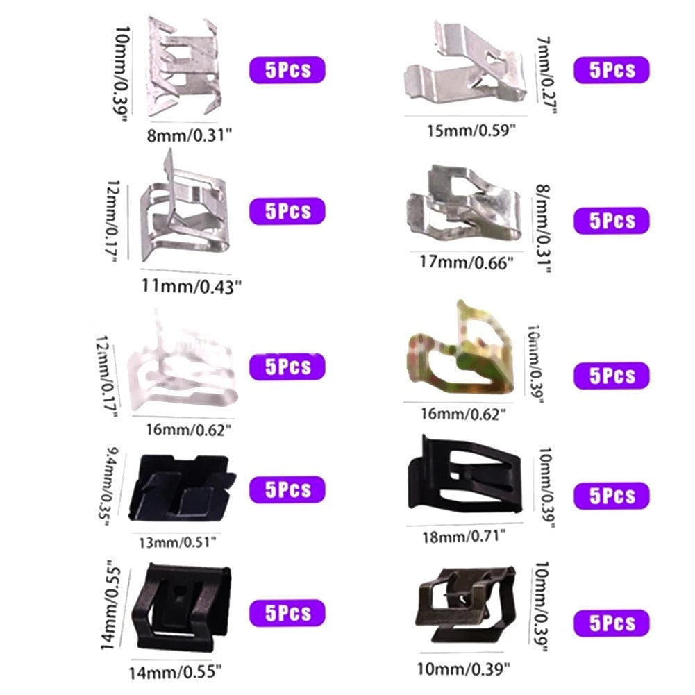 100-Pc U Clip Selection Pack for Automotive Applications