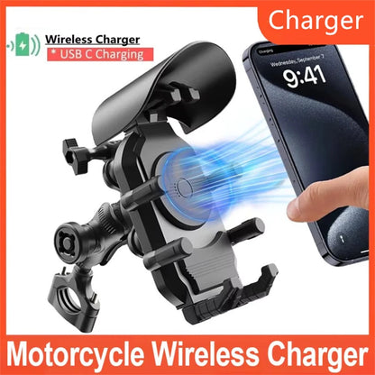 15W Fast Wireless Charger for Universal Motorcycle Phone Holder (Shockproof)
