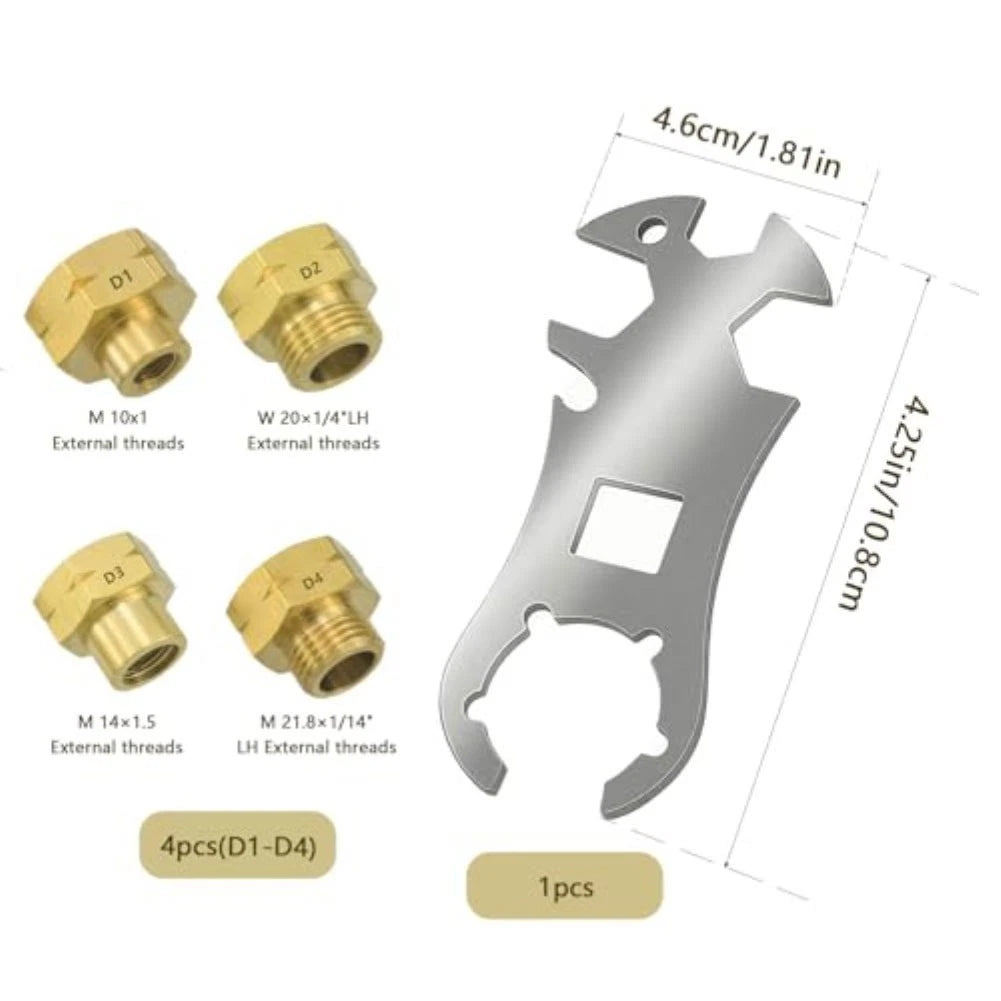 4 Gas Cylinder Adapters and 1 Wrench Gas Key for Caravan and For Camper Use