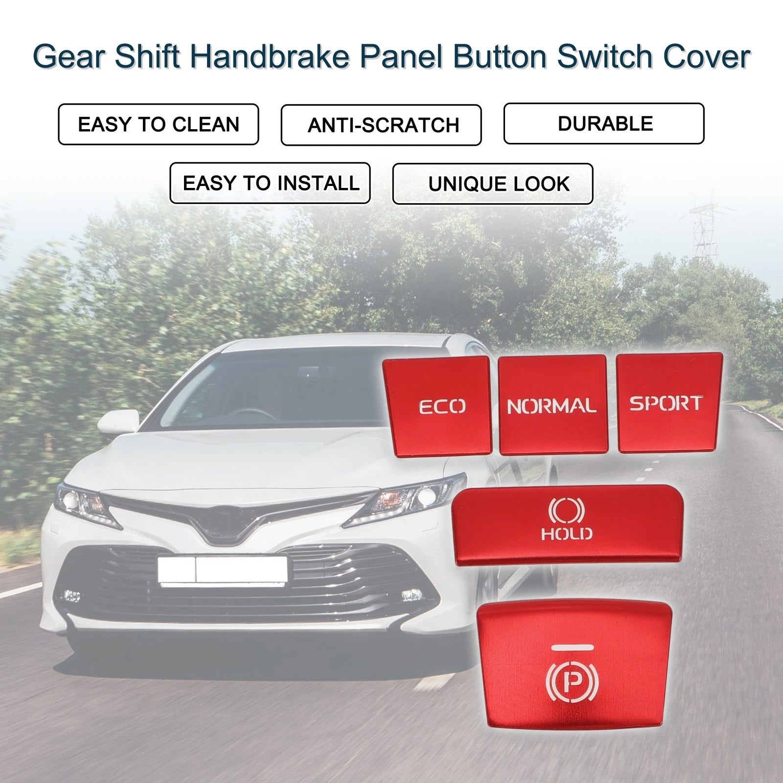 Gear Shift Handbrake Button Switch Cover for Toyota Camry (2018–2022) Red 1 Set