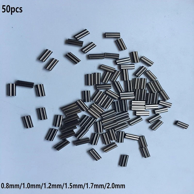 50pcs Double Fishing Crimps for Rig Making - Assorted Sizes