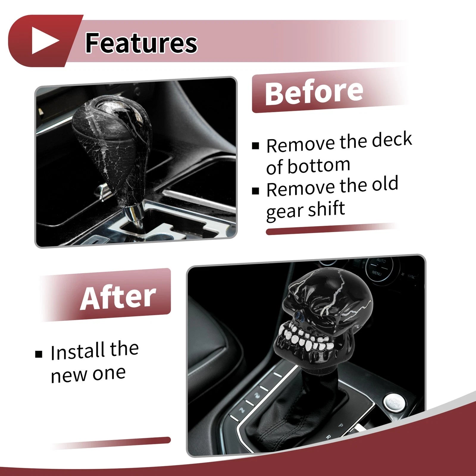 Skull Shift Knob with 4 Adapters for Universal Fit (Automatic/Manual)