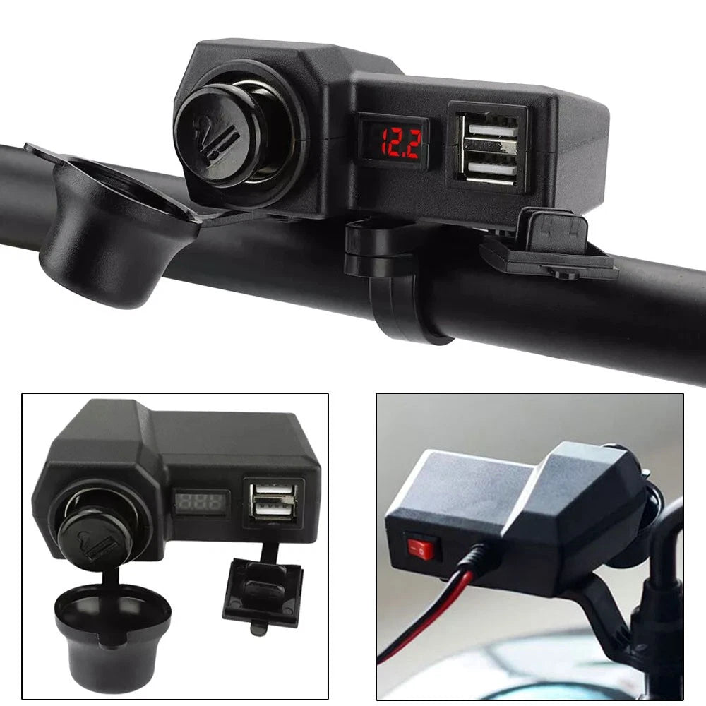Waterproof Motorcycle Phone USB Power Charger Cigarette Lighter Socket Voltmeter