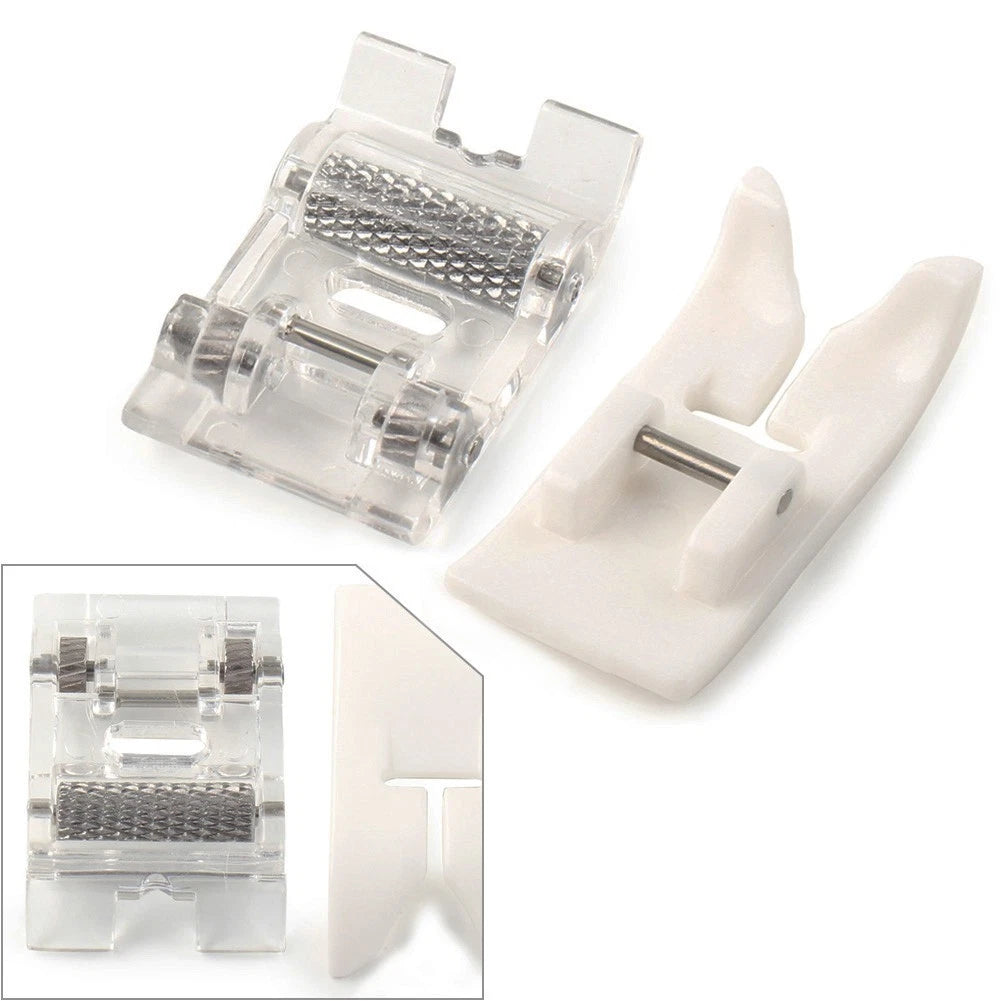 2 Pcs Roller Presser Foot & Non-Stick Zigzag Foot for Brother Singer