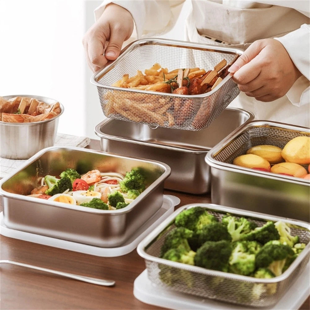 3 Pcs Stainless Steel Baking Pan Tray with Filter Basket