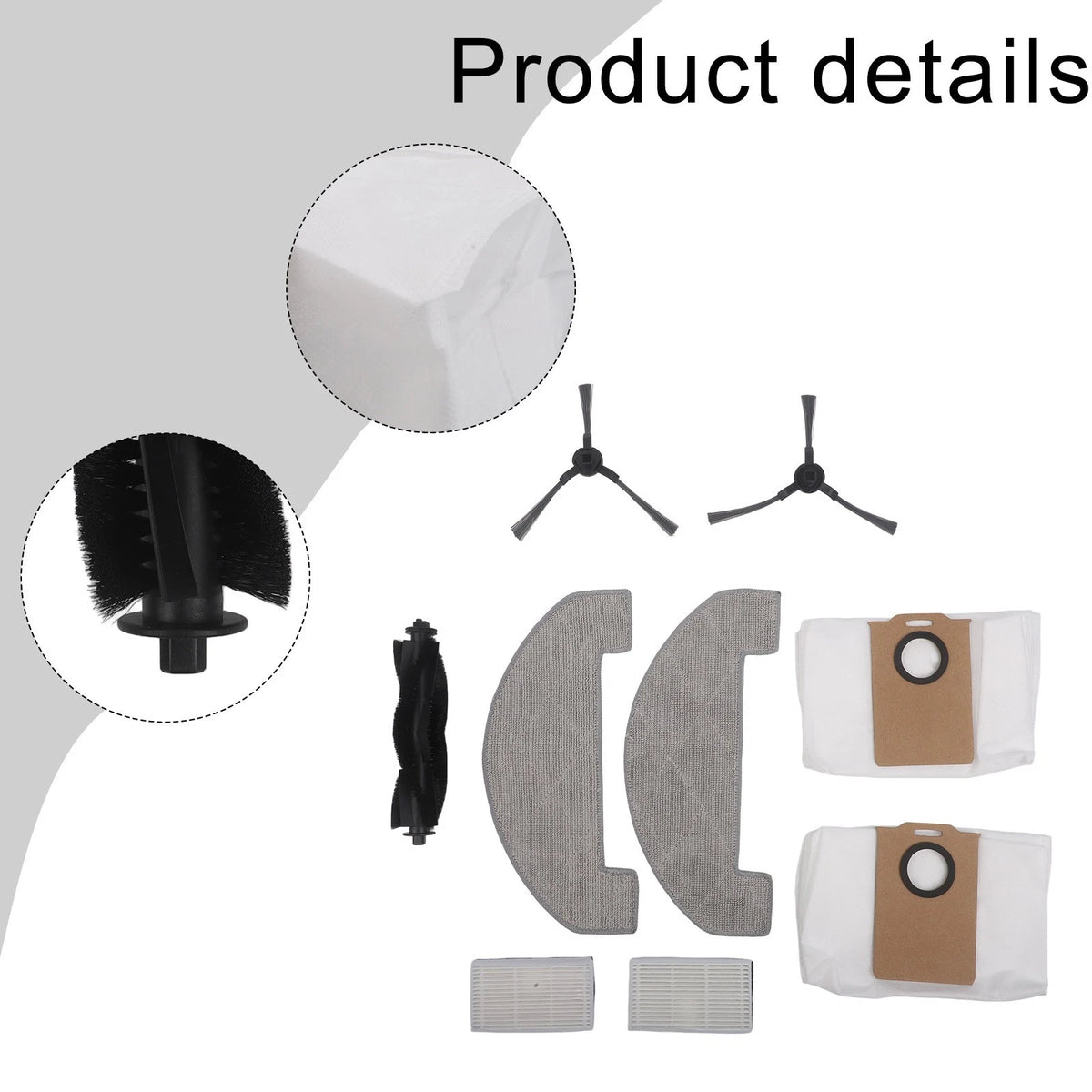 Replacement Main Brush Mop Cloth Dust Bag Side Brush Set for MONSGA MR1 (2019–2023)