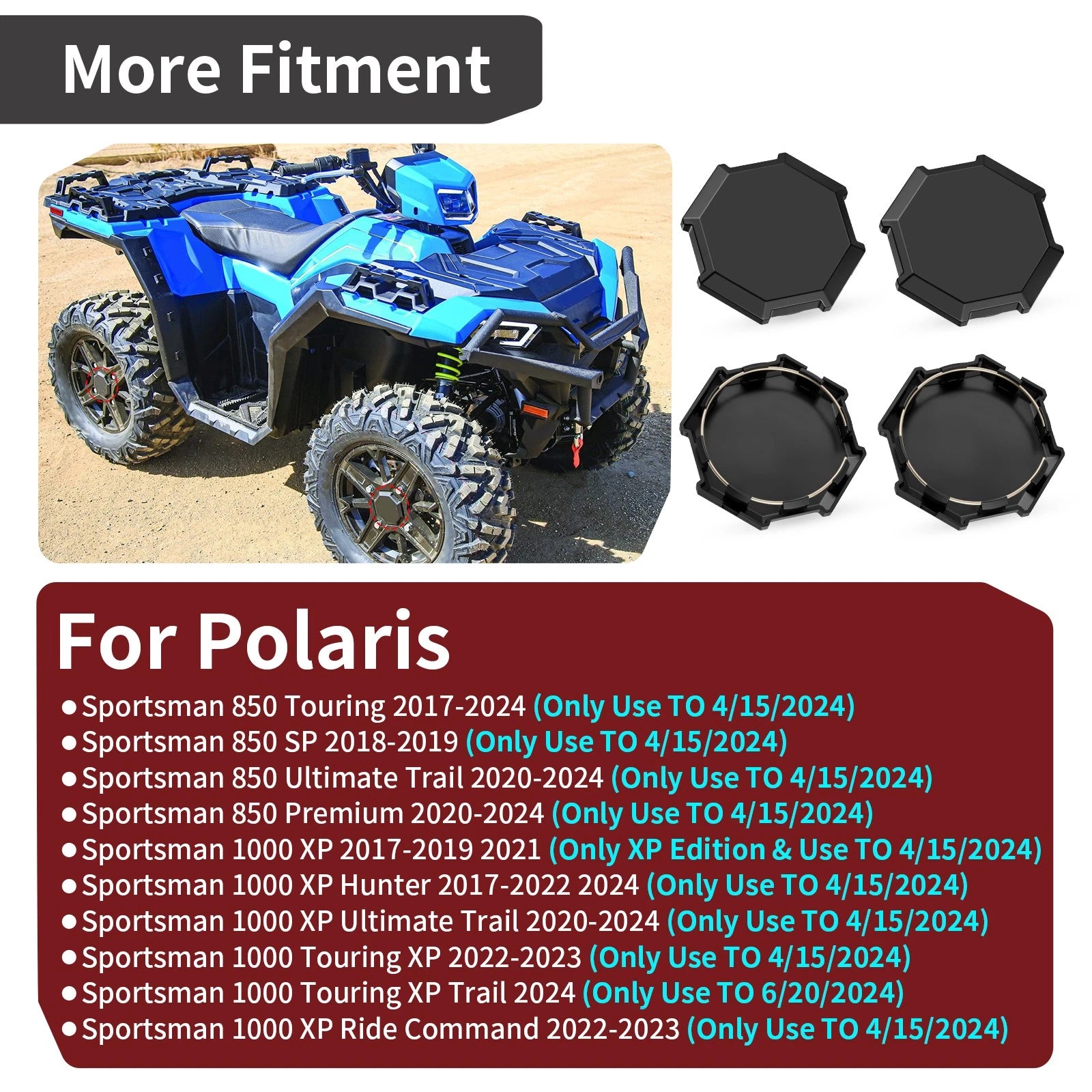 Set of 4 Center Hub Wheel Caps for Polaris Sportsman 1000 XP (2017–2024)