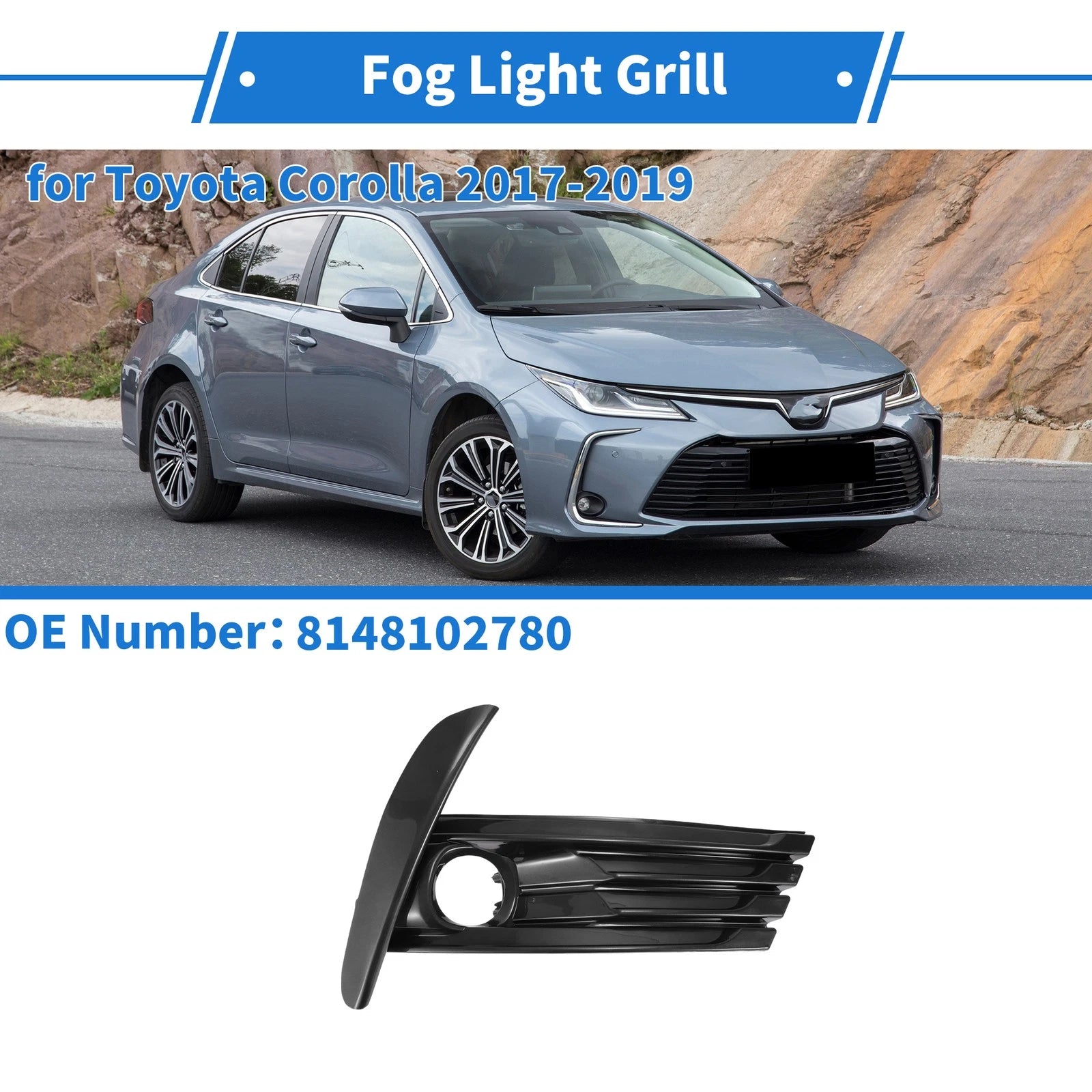 Front Right Fog Light Grill Replacement for Toyota Corolla (2017–2019)