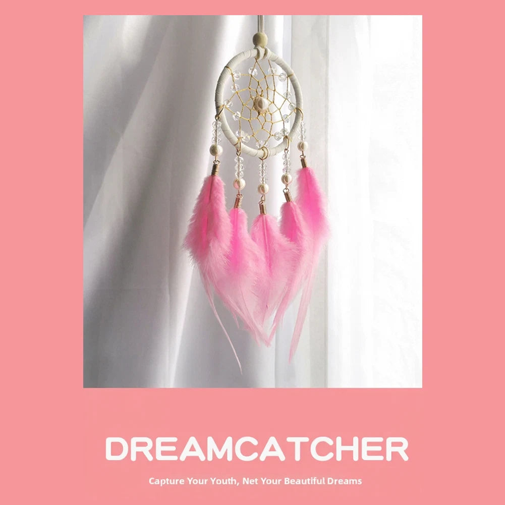 Dreamcatcher Pendant with Interwoven Beads and Natural Feather Details