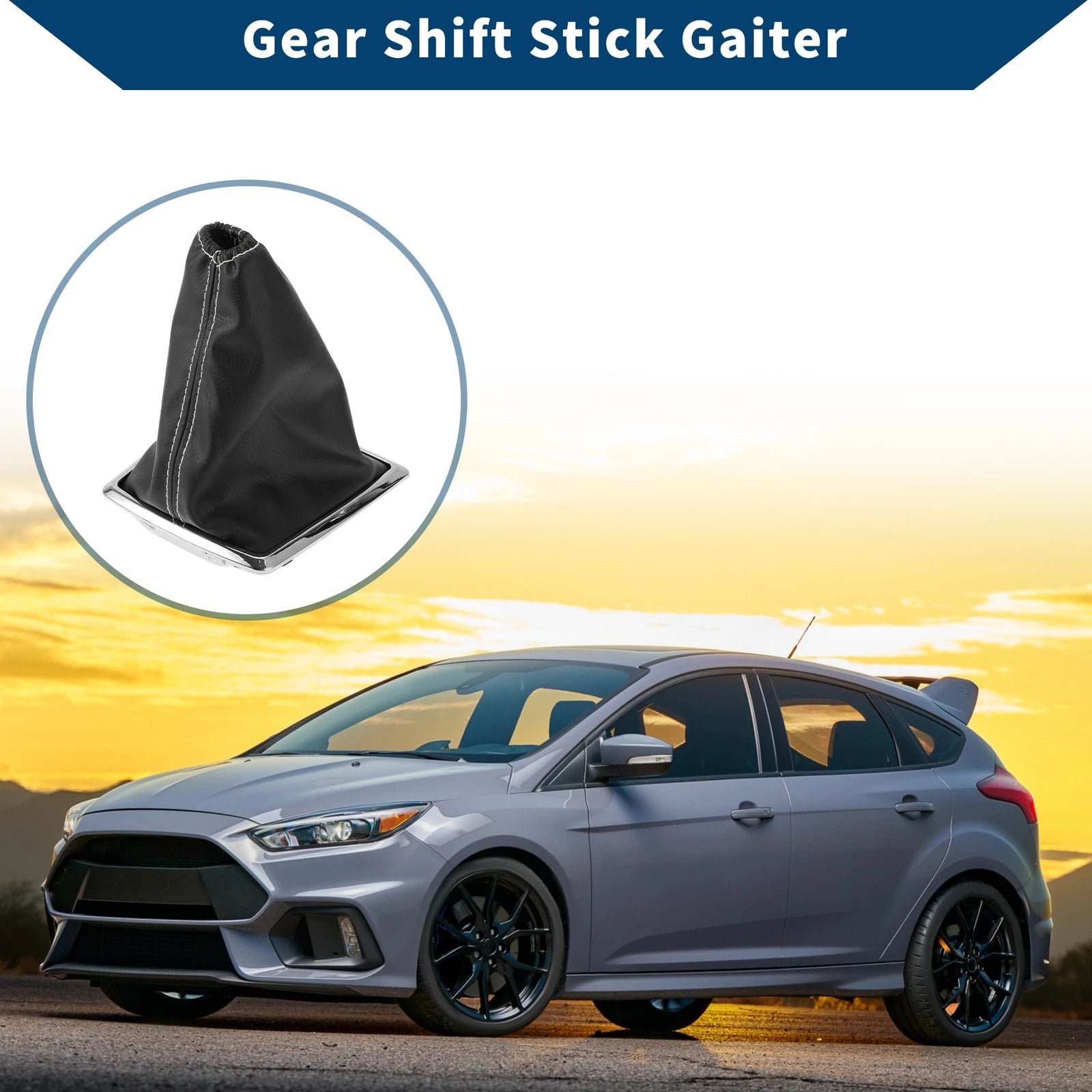 Gear Shift Stick Gaiter for Ford Focus (2005–2012) - Black White Leather