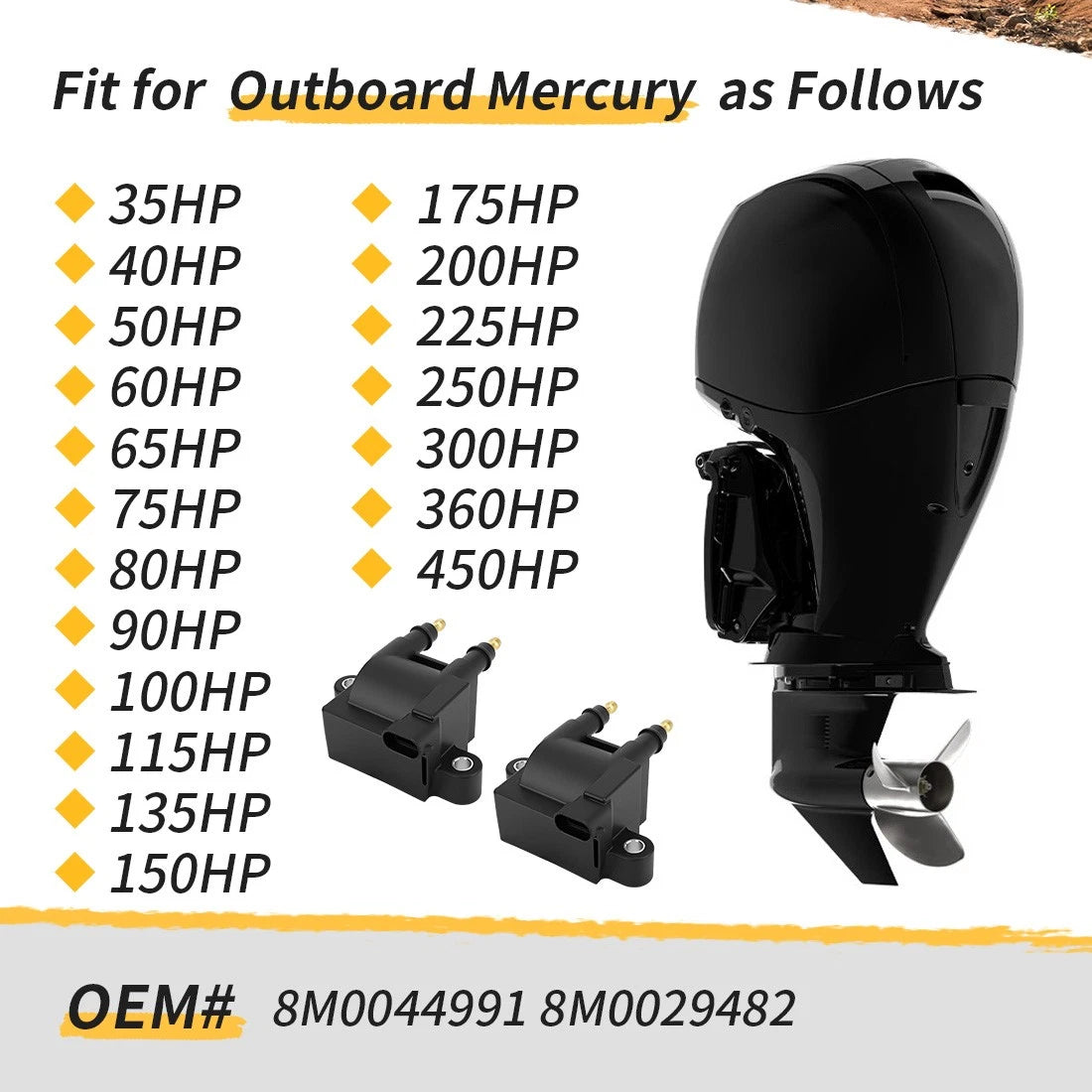 2X Dual Output Ignition Coil for Mercury Mercruiser 35 40 50 60 75 80HP