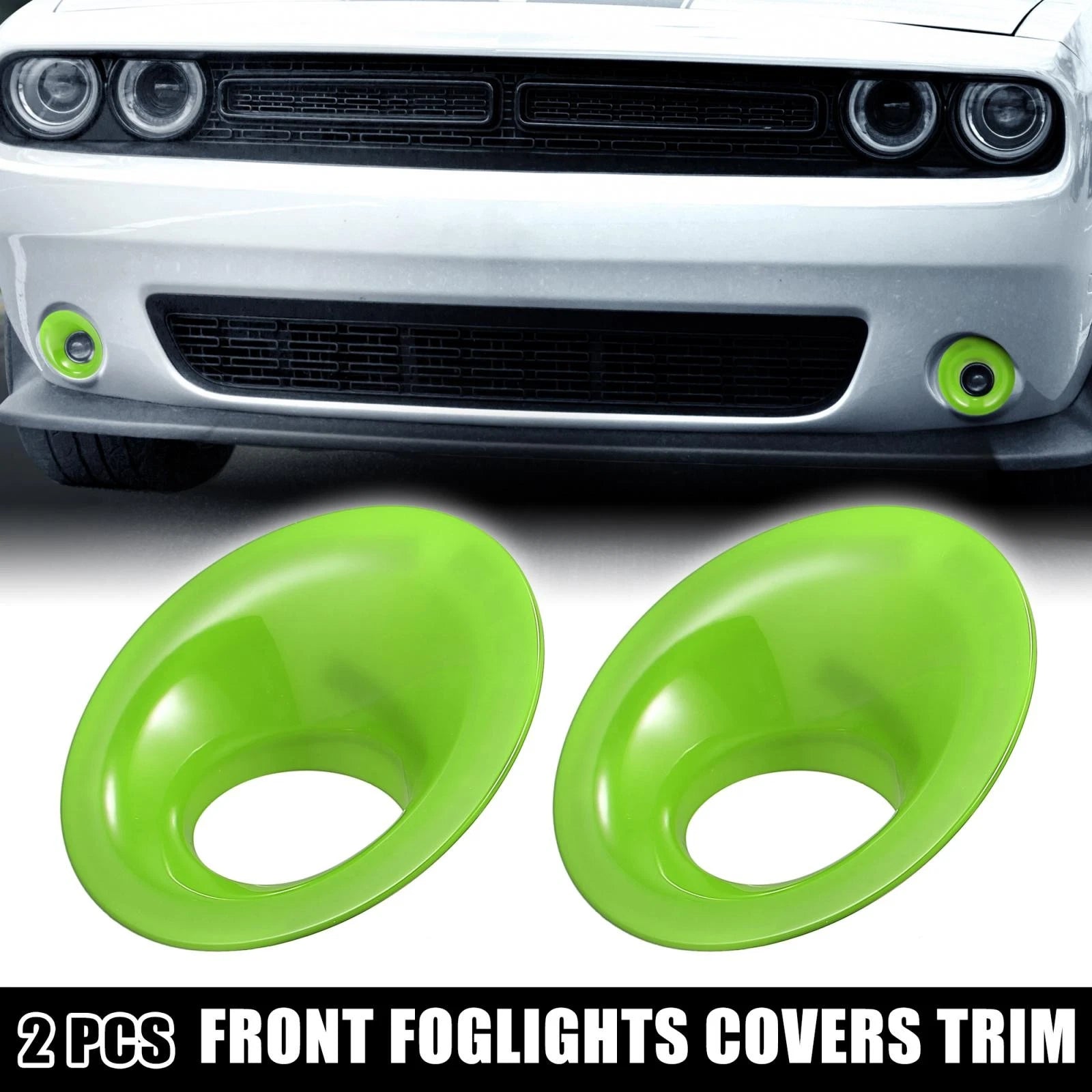 2Pcs Front Foglight Covers Trim Replacement for Dodge Challenger (2015–2020) Green