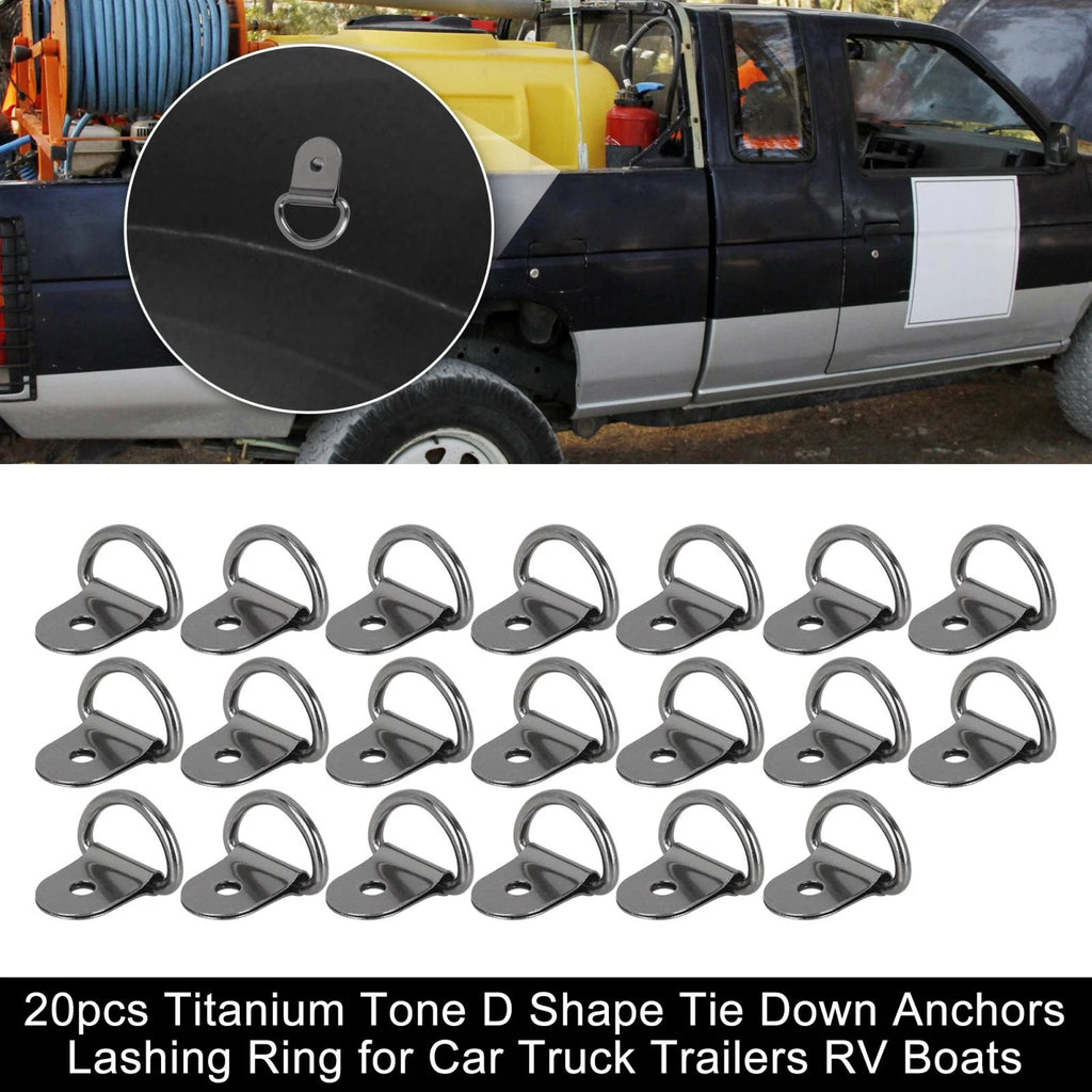 D-Ring Tie Down Anchors for Car Truck Trailer Titanium Tone D Shape 20pcs