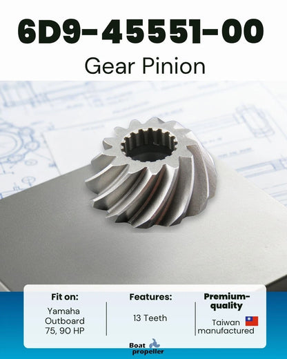 Gear Pinion 13T for Yamaha Outboard 75-90 HP (6D9-45551-00)