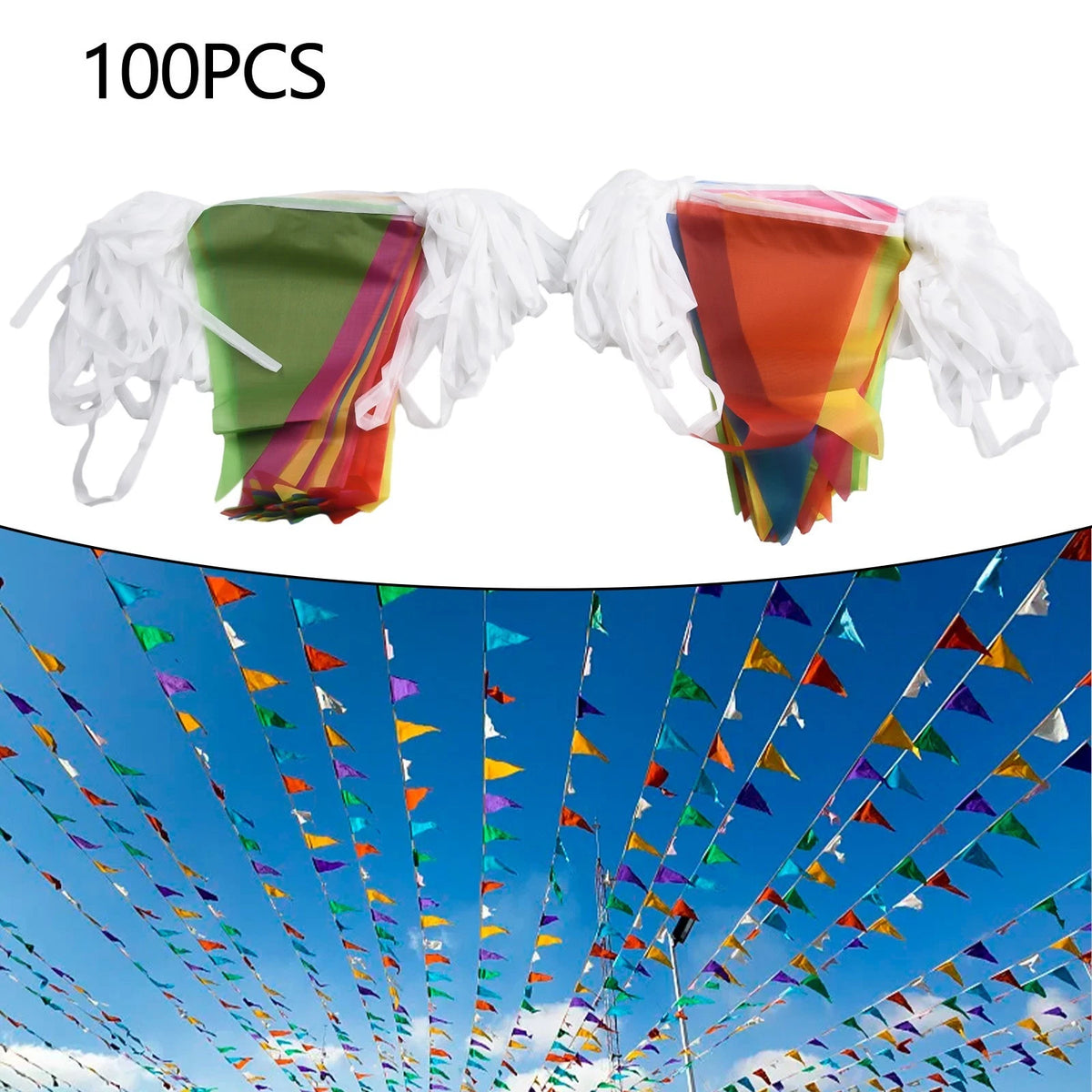 Triangle Flags for Outdoor Decor (100 Flags, 50 Meters, 14x21CM)