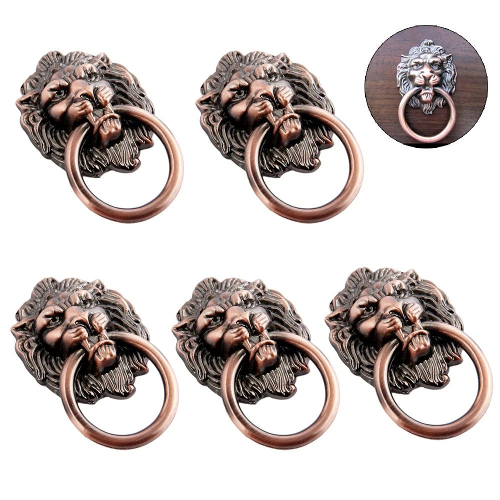 5Pcs Antique Lion Head Pull Handle for Cabinet Door Knob Hardware