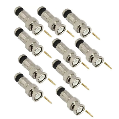 10PCS BNC Compression Connector Plug Adapter for CCTV RG6 Coax Cables