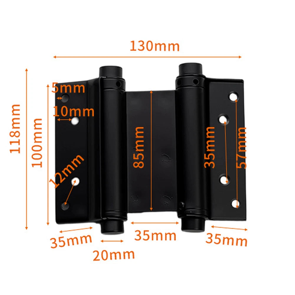 Set of 2 Black Spring Hinges for Bi Directional Doors 120x93mm 130x118mm