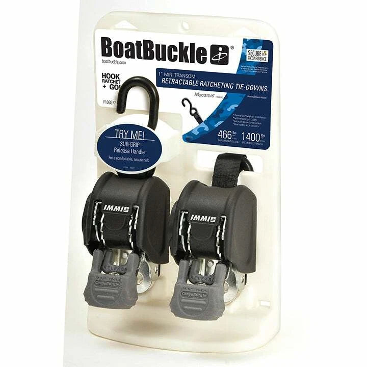 Pair of BoatBuckle F106877 Mini Retractable Transom Tie-Downs