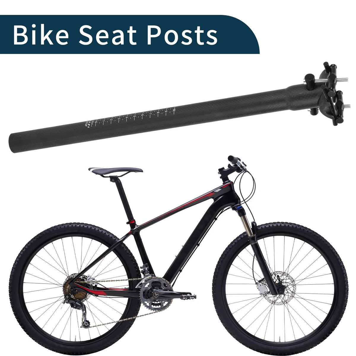 Bike Seat Post 25.4x400mm Replacement for Ultra Light Saddle Matte Black Carbon Fiber