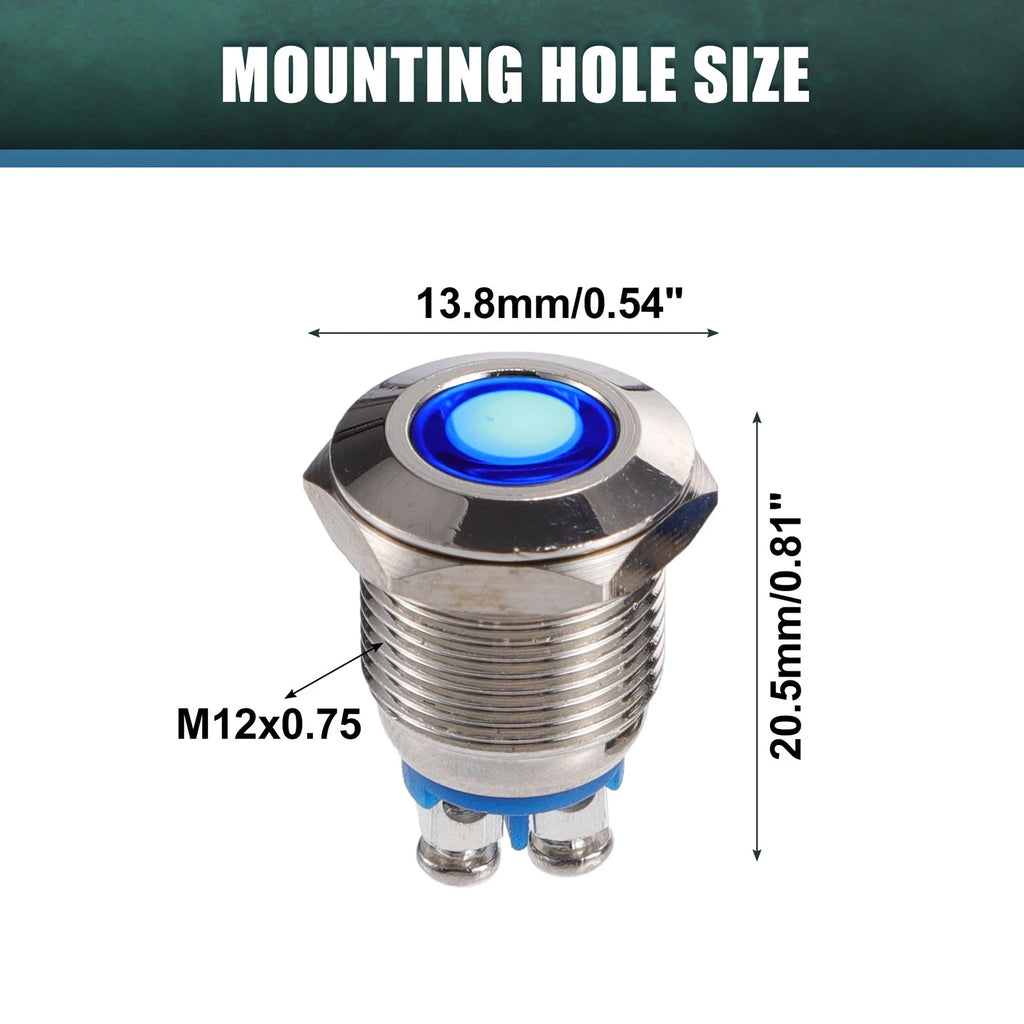 5 Pcs 12mm LED Waterproof Pilot Indicator Light for Universal