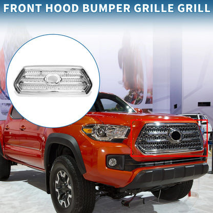 Front Hood Bumper Grille Grill for Toyota Tacoma (2016–2020) Chrome Silver Tone