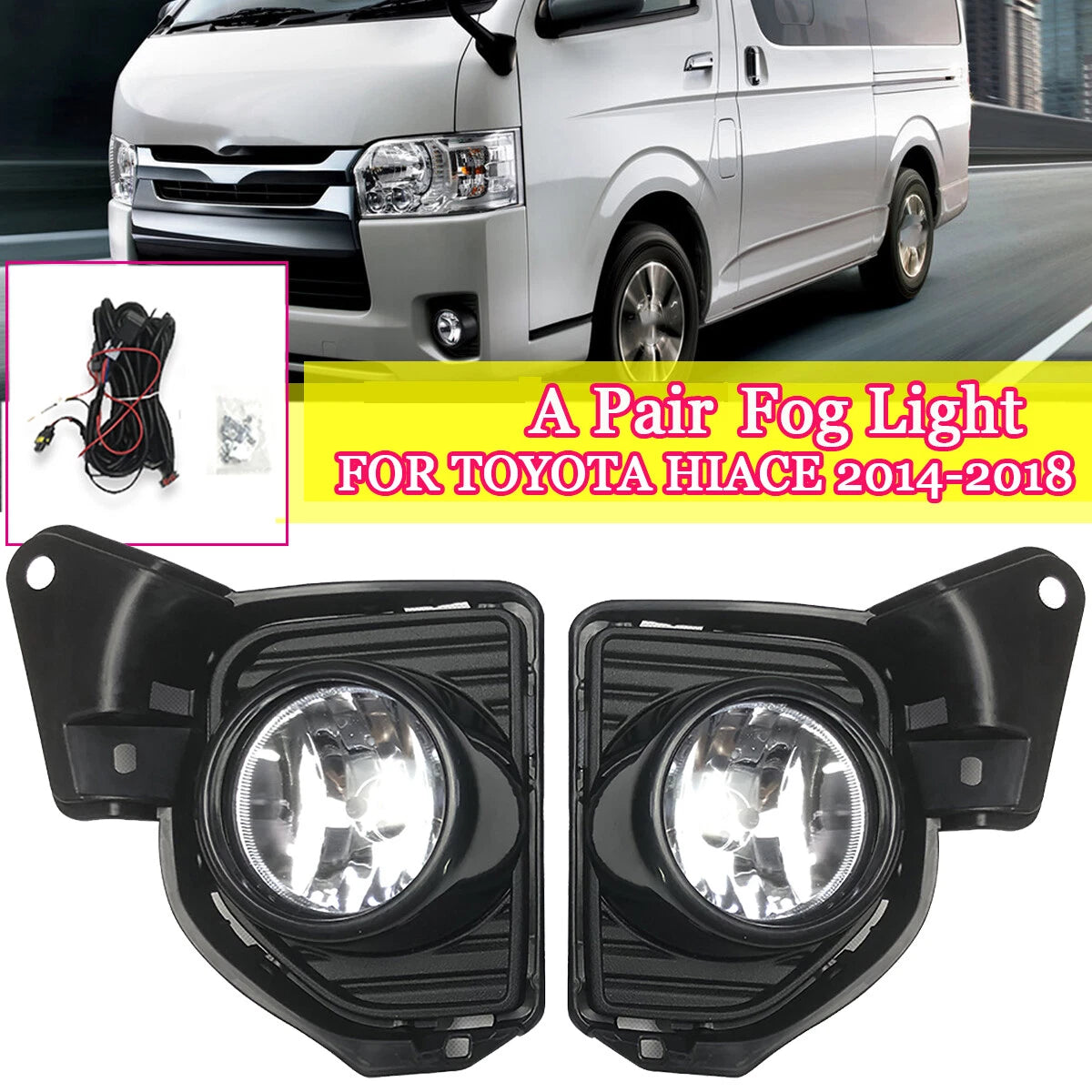 Set of 2 LED DRL Bumper Fog Light Lamp Kit for Toyota Hiace (2014–2018)