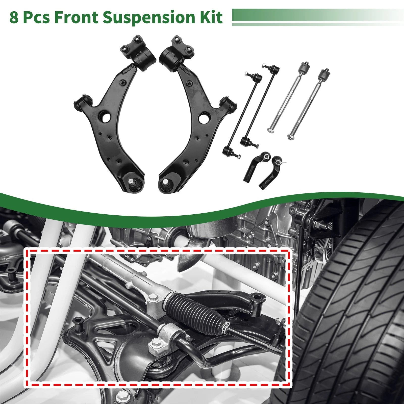 8 Pcs Front Lower Control Arms Replacement for Mazda 3 (2004–2009)