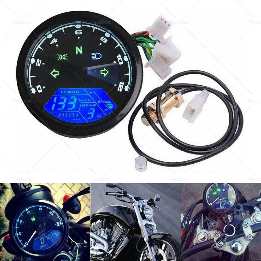 Digital Motorcycle Odometer Speedometer Tachometer Gauge LCD Universal