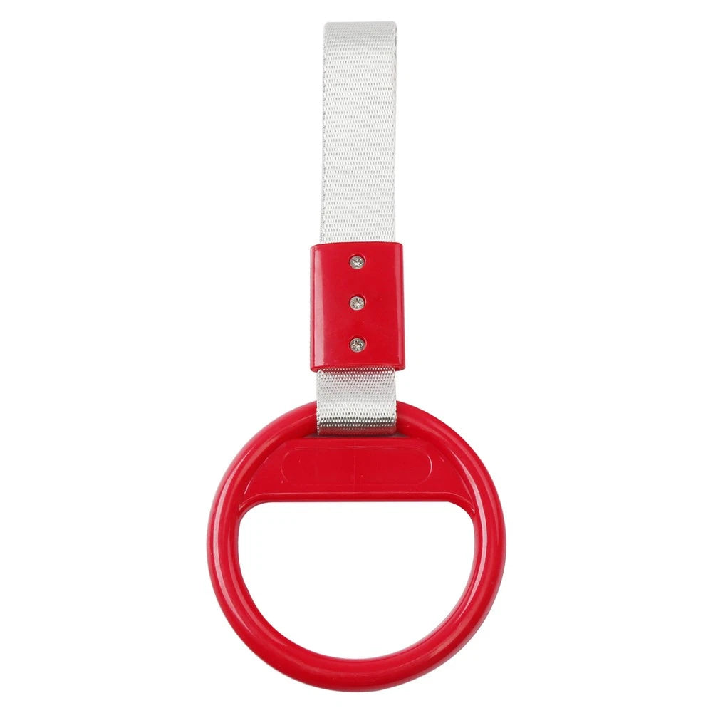 Round Ring Handle Strap for Train Bus (PVC Plastic, Silver/Red)