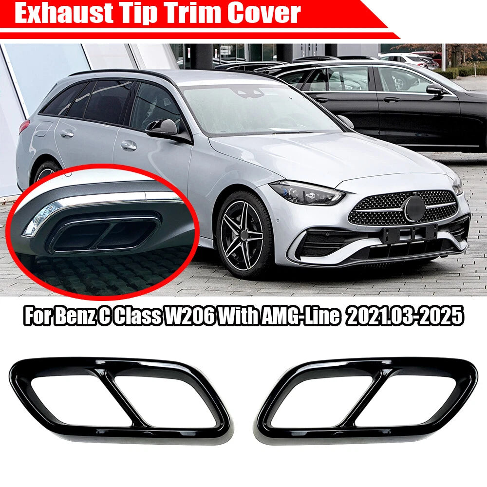 2X Gloss Black Exhaust Tip Cover for Mercedes-Benz C-Class W206 AMG-Line (2022–2025)