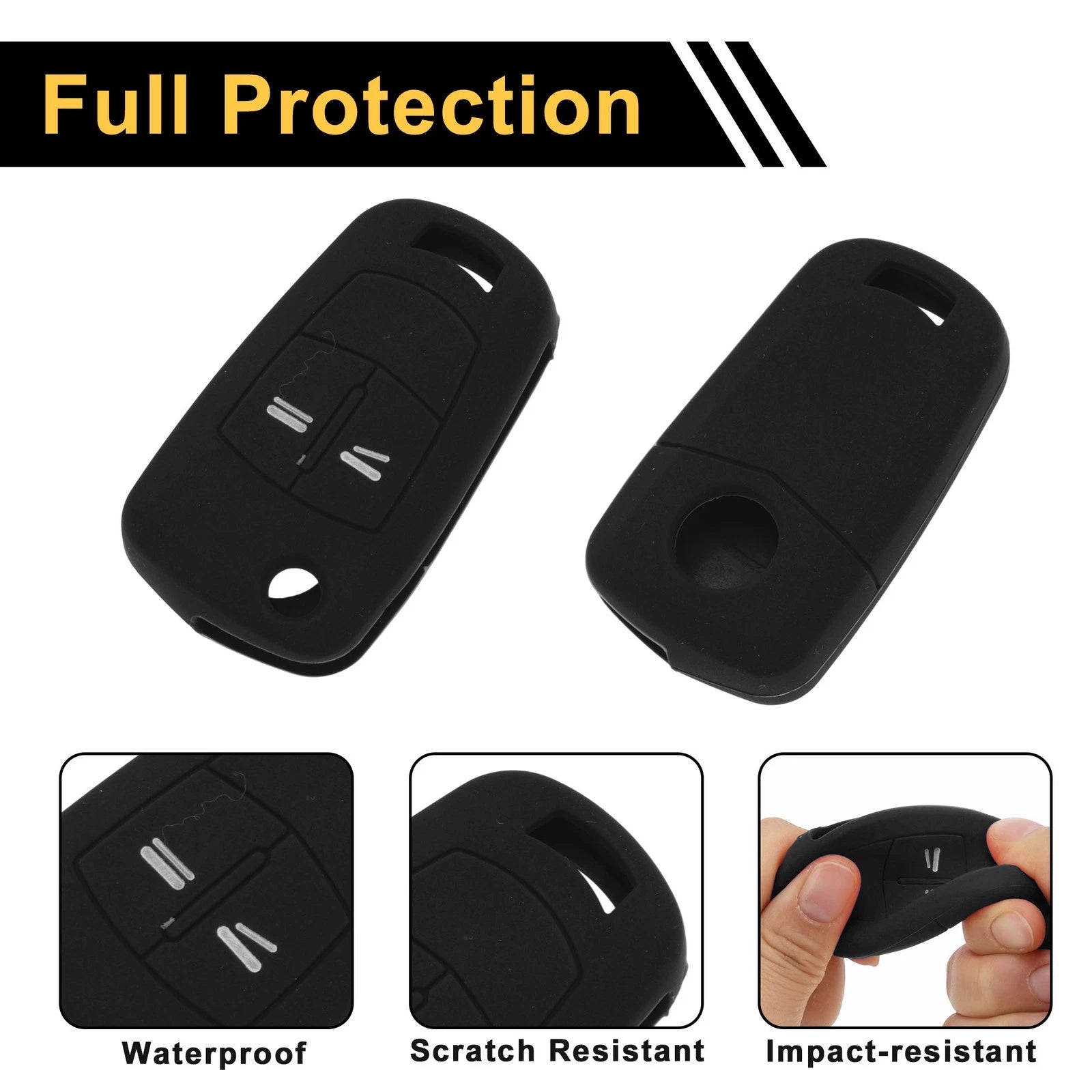 Black Silicone Key Case for Opel Corsa D (2006–2014) - 2 Buttons