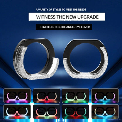3" 5D WRGB LED Angel Eyes Halo Rings Rectangular DRL Covers W/ Turn Signal Light