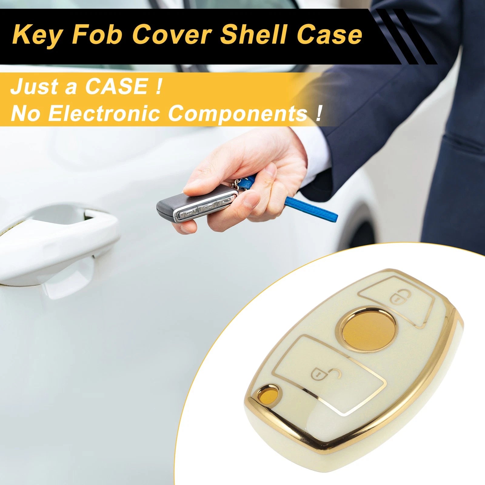 TPU Car Key Case with Gold Edge for Mercedes-Benz 2-Button (2010–2025)