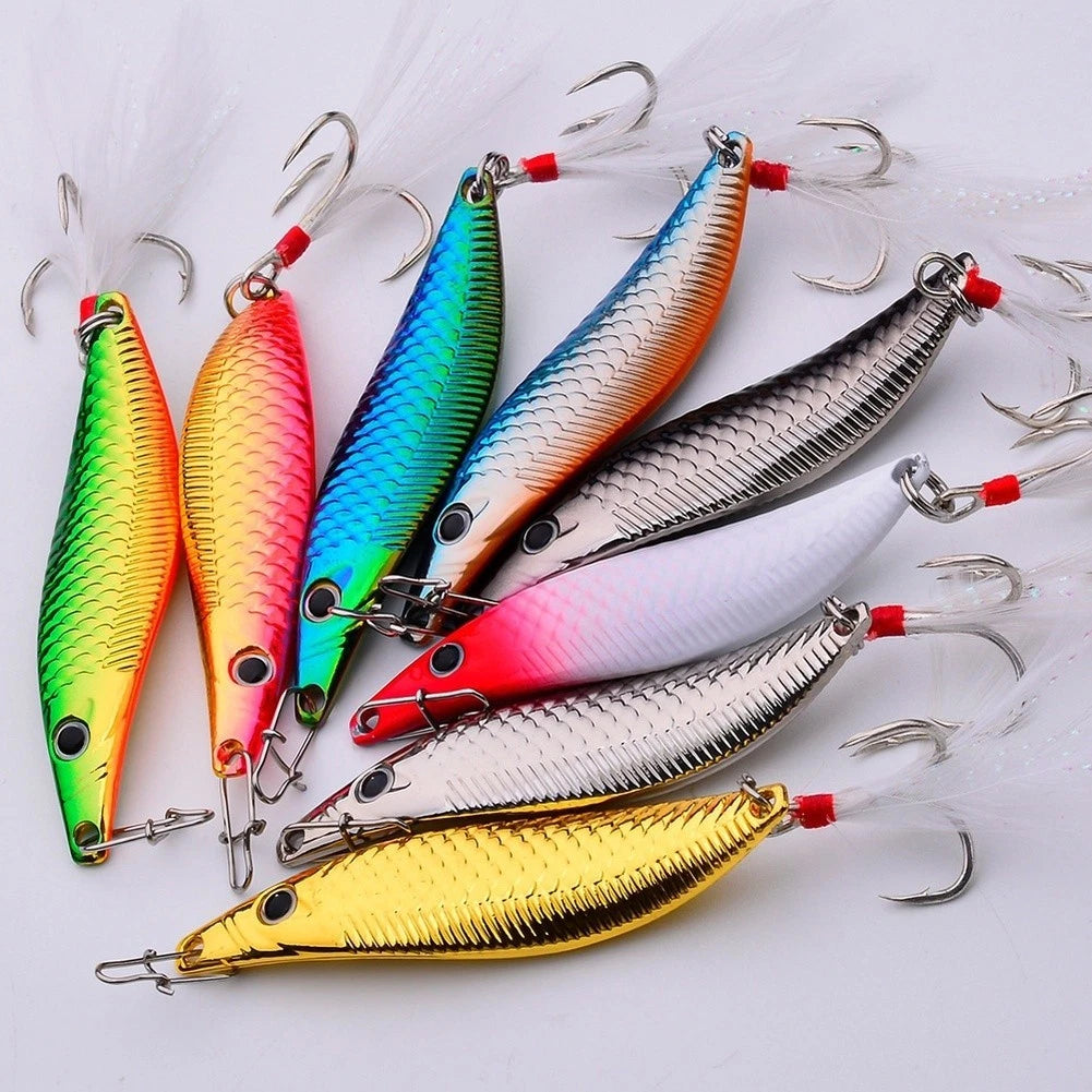 Fishing Spoon Lure S Design with Feathers for Pike Perch Bass