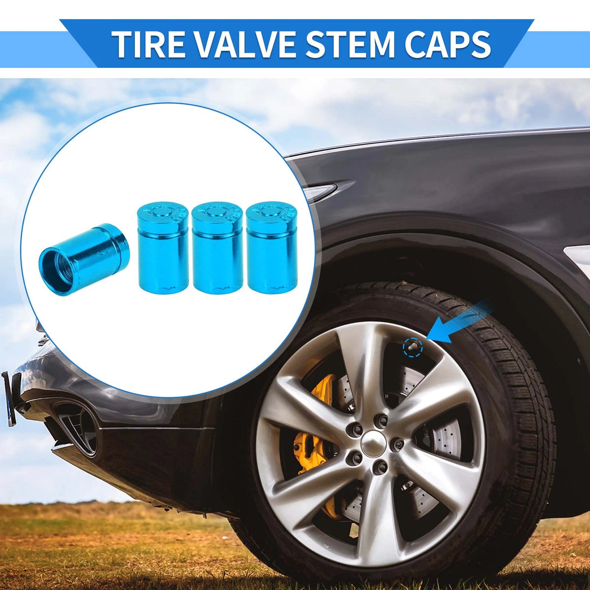 Tire Valve Stem Caps 4 Pack for SUV Bike RV (11x17mm)
