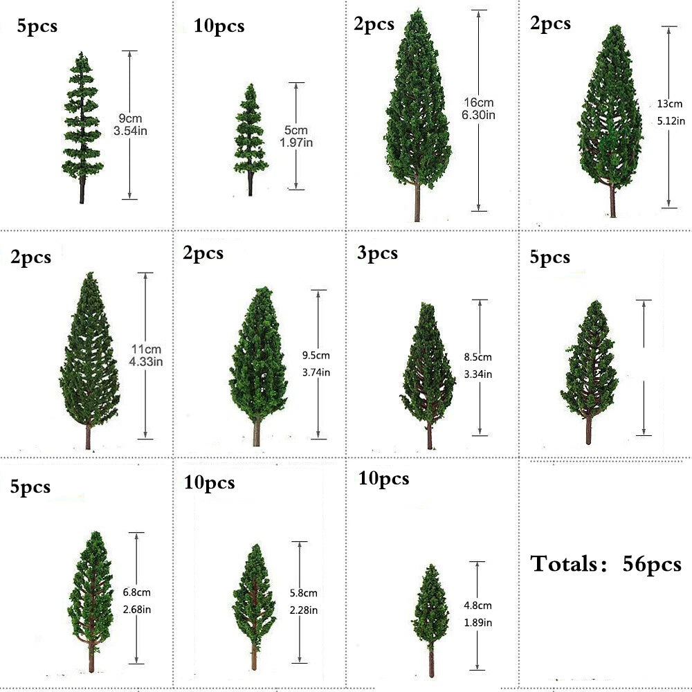 56pcs Mixed Model Tree Set for HO OO Scale Train Railroad Landscape Decor