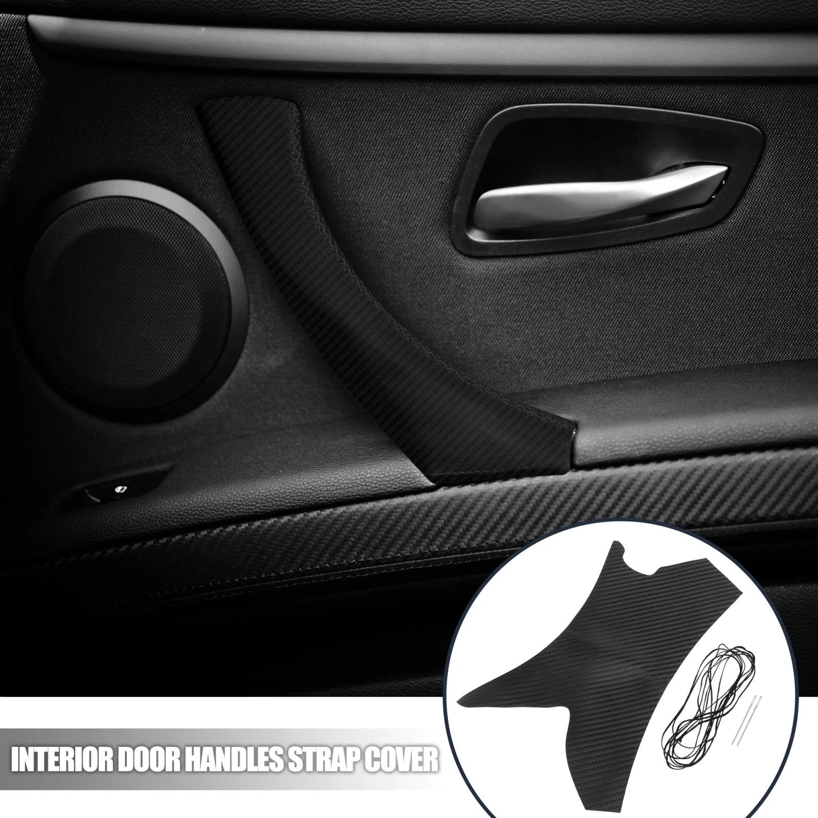 Interior Door Handle Strap Cover Carbon Fiber Pattern for BMW E90 E91 E92 (2005–2013)