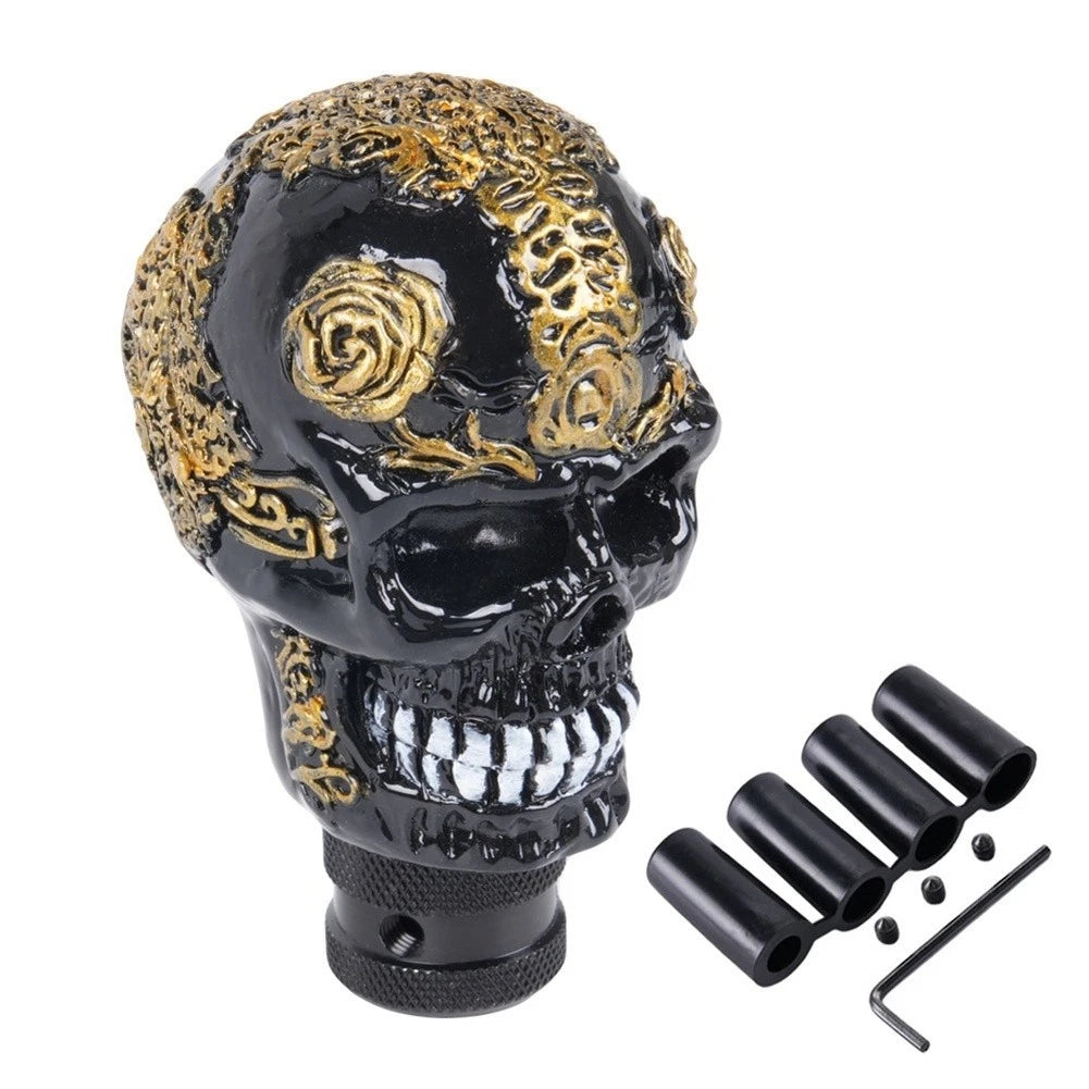 Car Gear Shift Knob Skull Pattern Gold Silver For Auto With Ergonomic Size