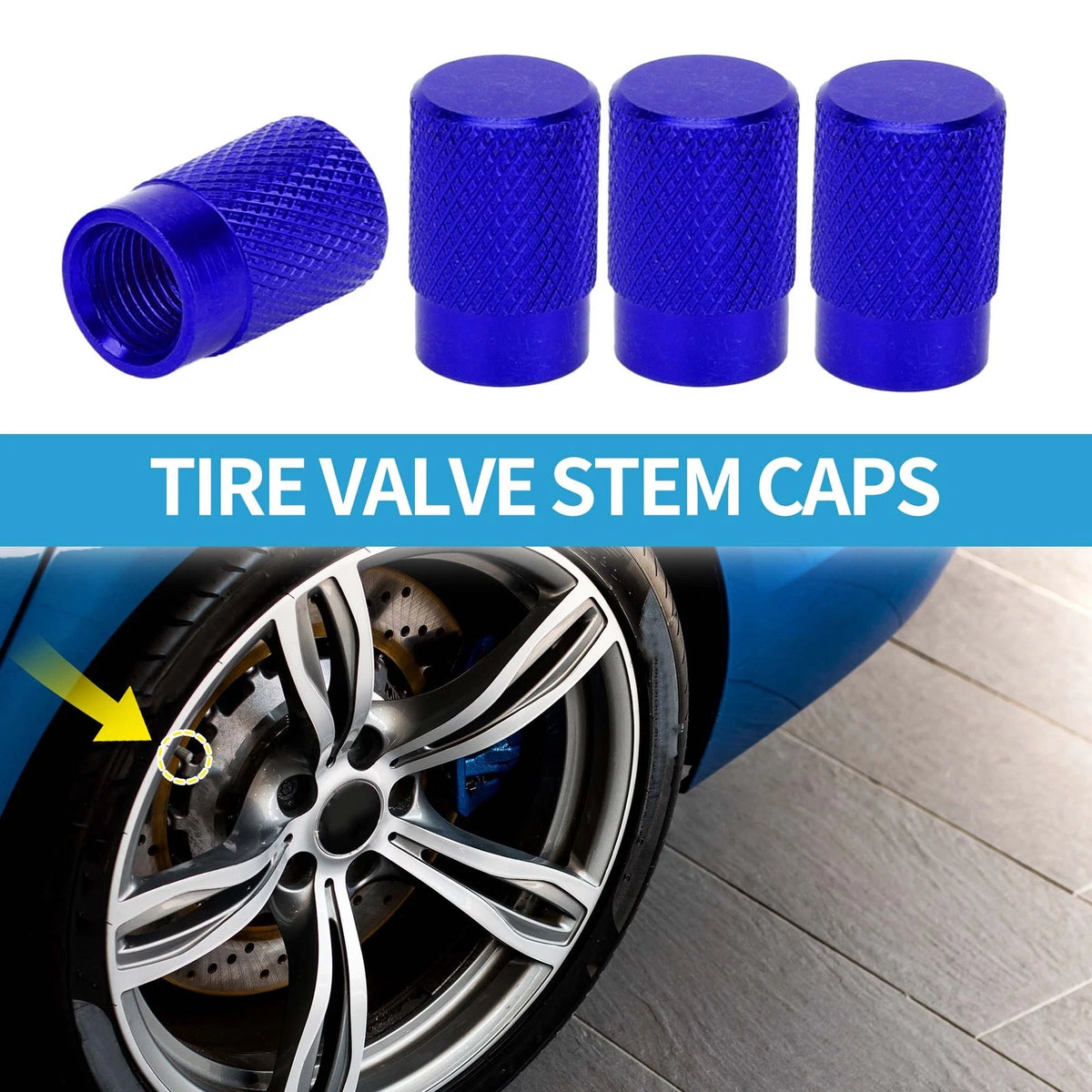 Tire Valve Stem Caps Set 11x16.5mm for Car SUV Bike RV (4pcs) (Blue)