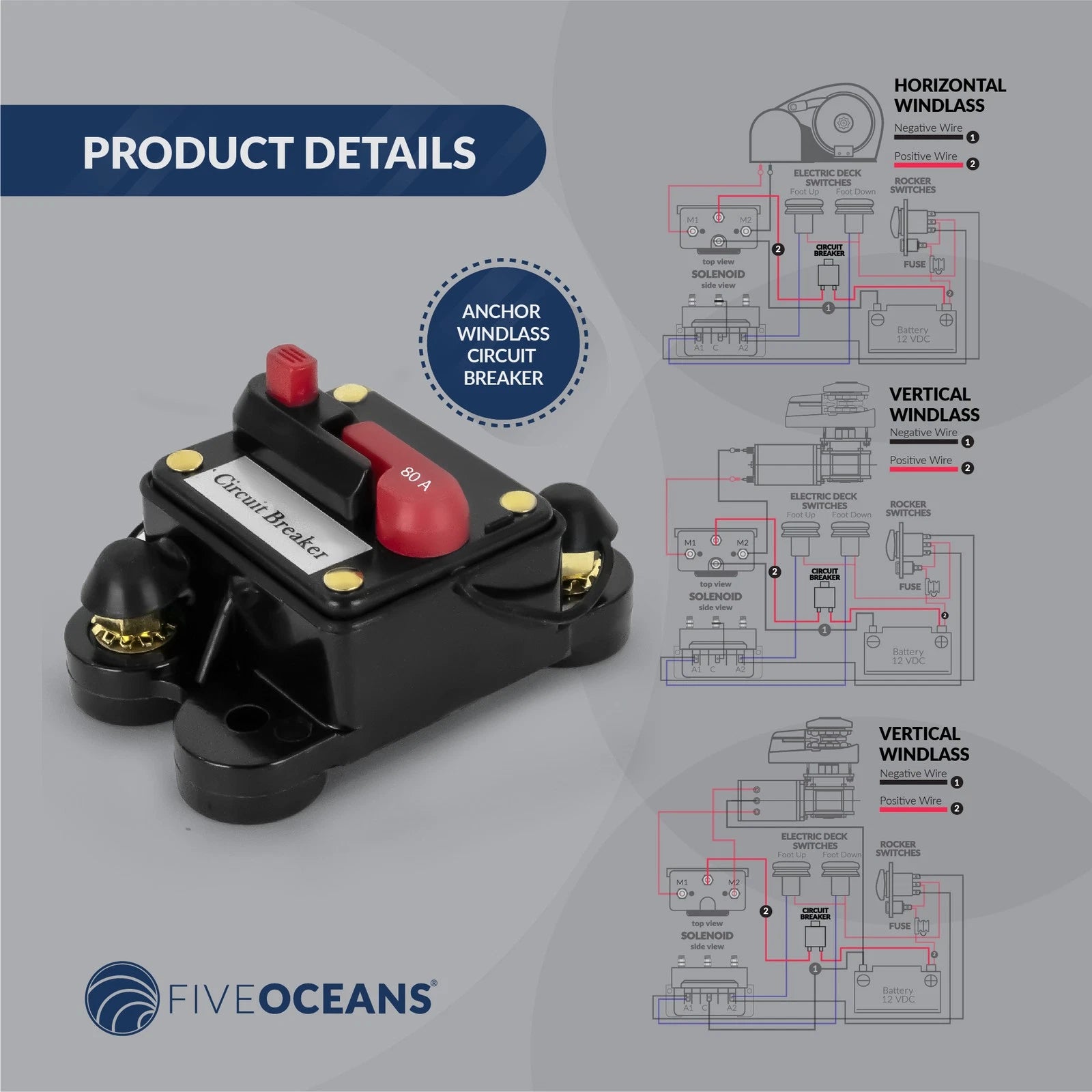 80 Amp Circuit Breaker for Marine Windlass (12V)