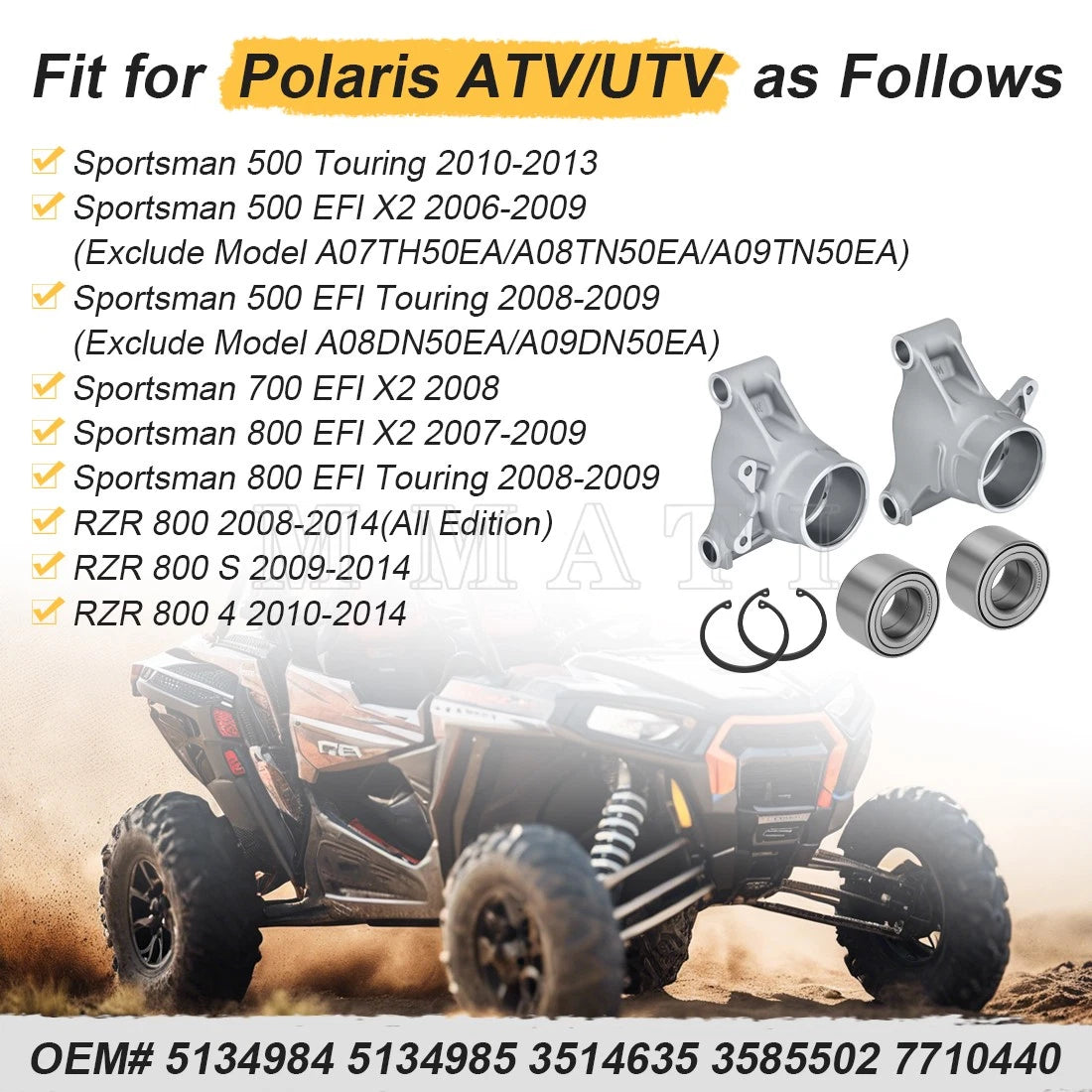 Left & Right Rear Wheel Carriers w/ Bearings Kit for Polaris RZR 4 800 (2010–2014)