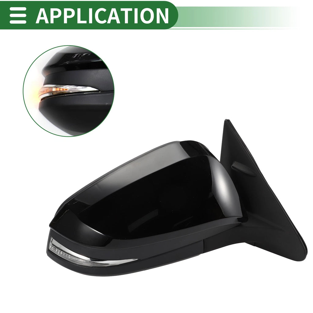 Right Side Door Mirror Manual Folding Gloss Black for Toyota Highlander (2014–2019)