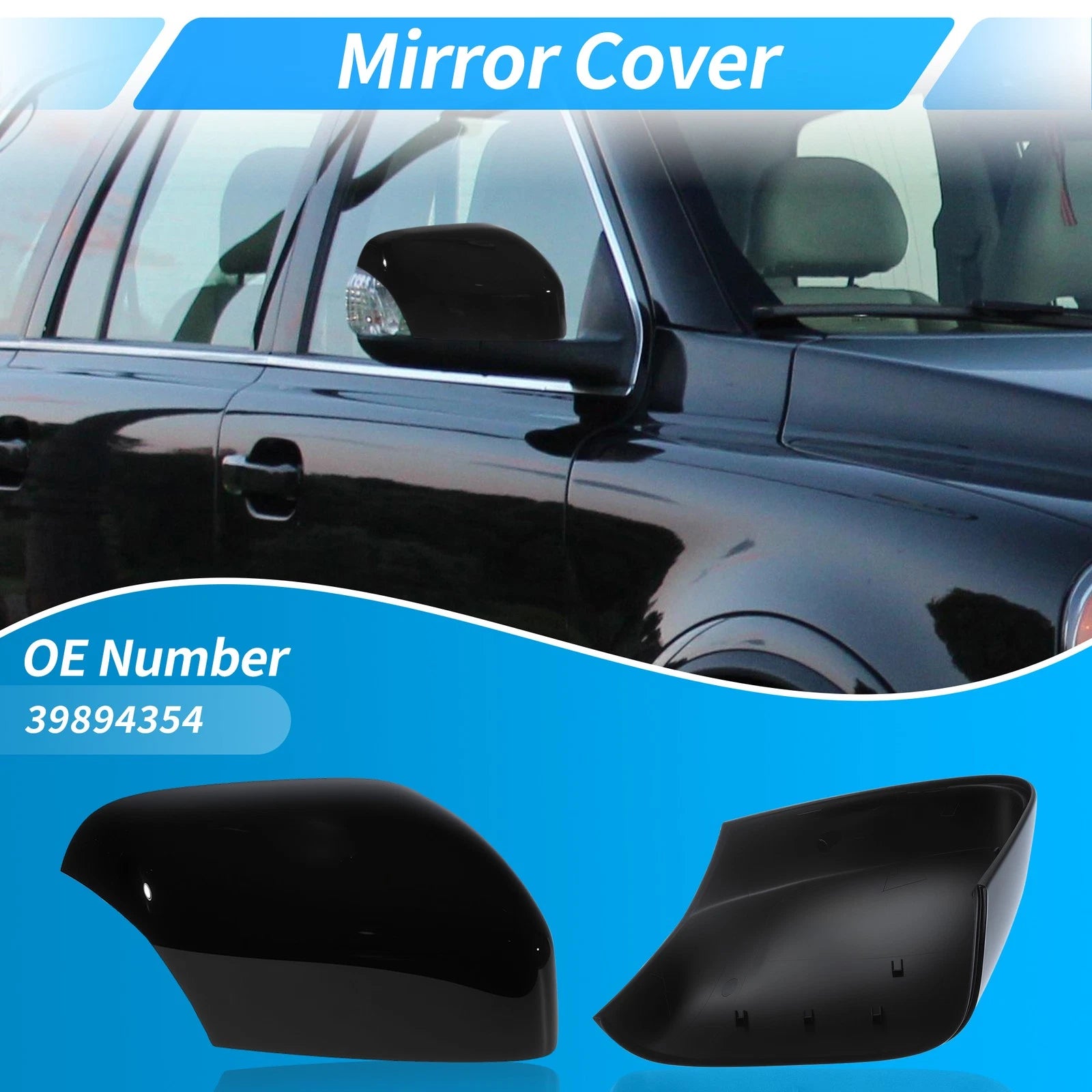 Gloss Black Side Mirror Cover Cap for Volvo XC70 (2007–2016) Right