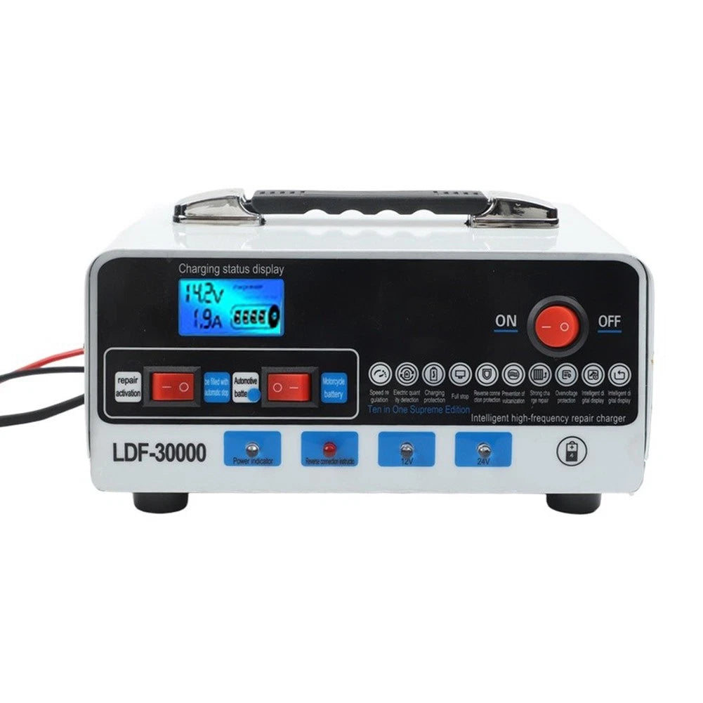 Car Battery Charger 12V 24V LED Display Auto Stop Reverse Polarity Safe