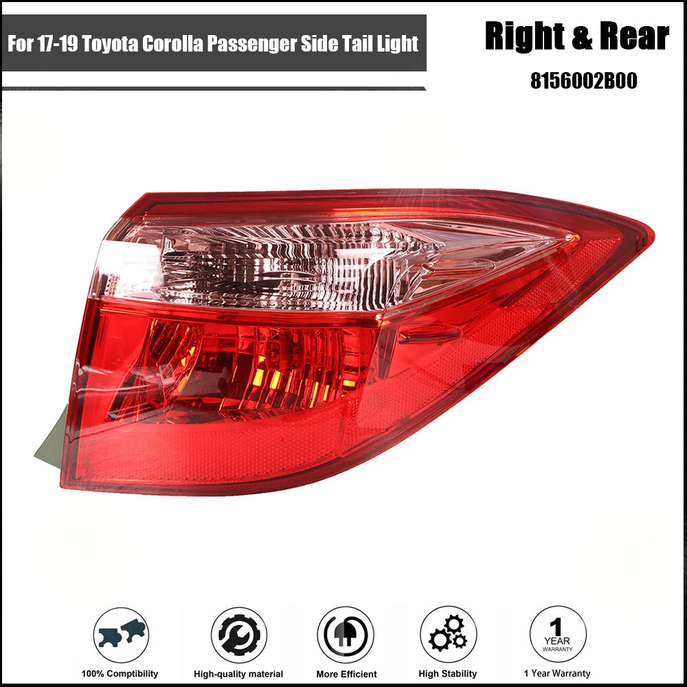 Tail Light Brake Lamp Outer Passenger Side for Toyota Corolla (2017–2019)