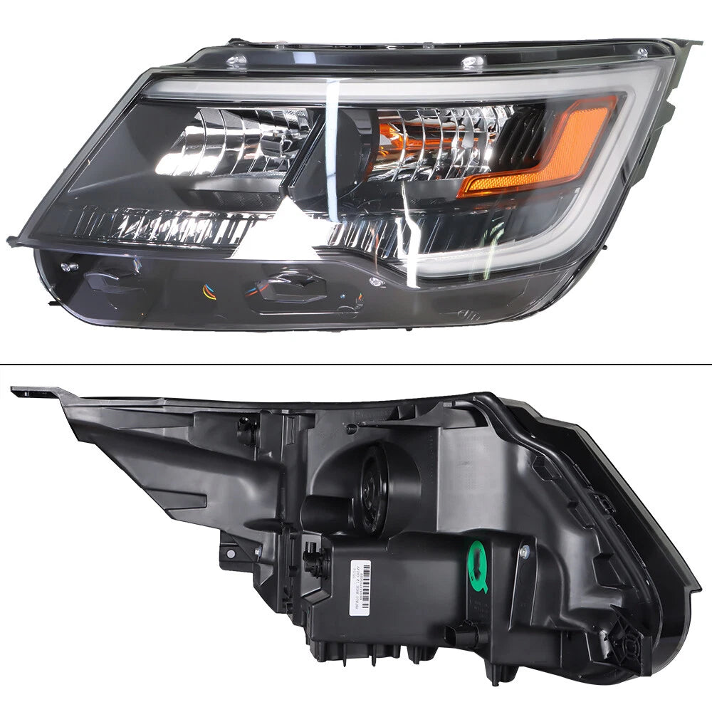 Headlight Headlamp for Ford Explorer (2016–2019) Black Halogen w/LED DRL Left